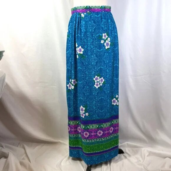 Vintage Alex Colman Maxi Skirt Tropical Boho Floral Side Slit Size S - Picture 4 of 13